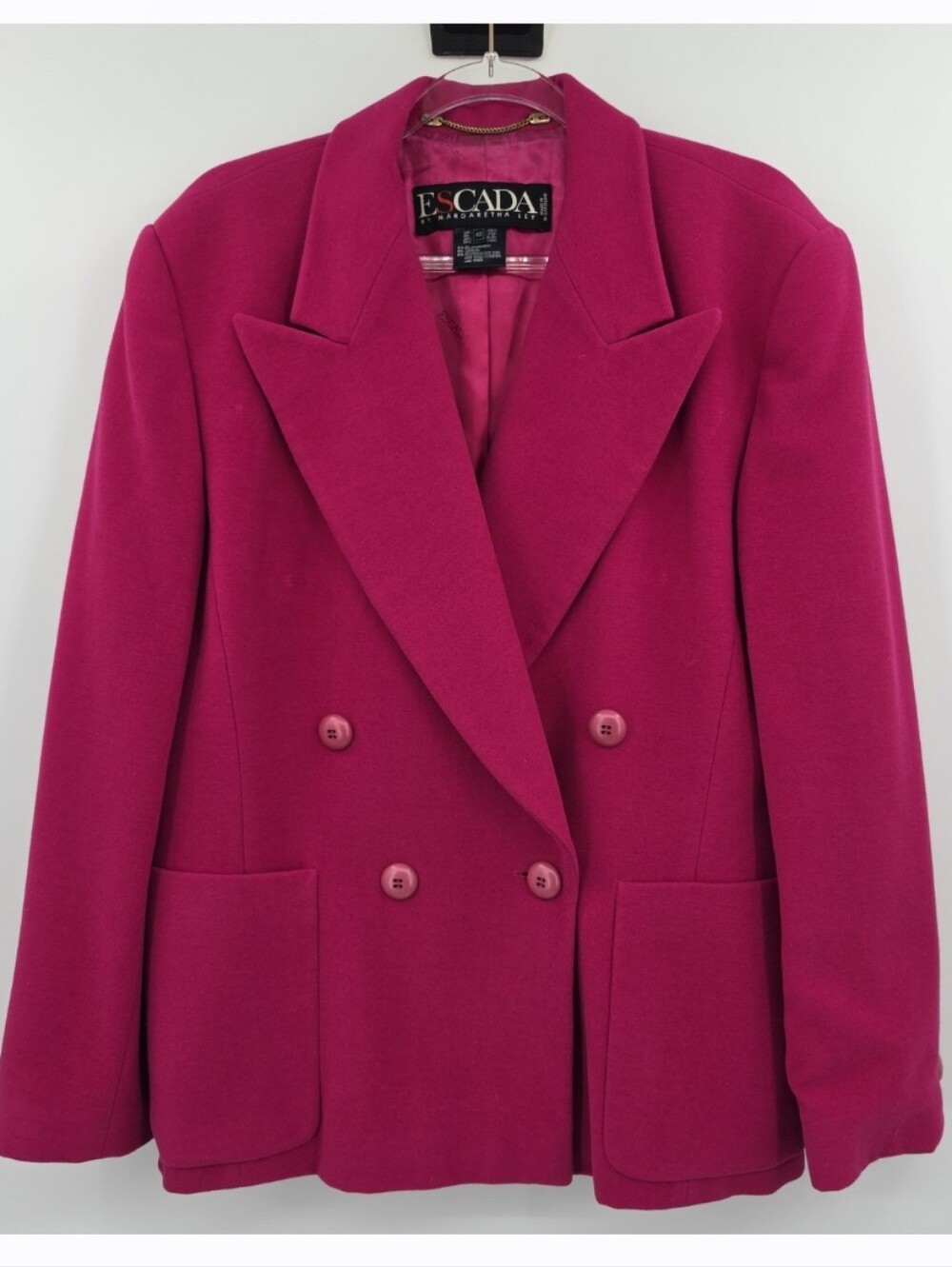 Escada Vtg Hot Pink Double Breasted Blazer 42 Covered Buttons Lined 80s 90s